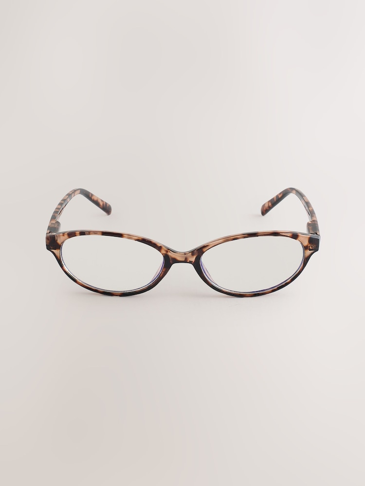 Tortoiseshell Brown Blue Light Slim Oval Reading Glasses - Image 2 of 4