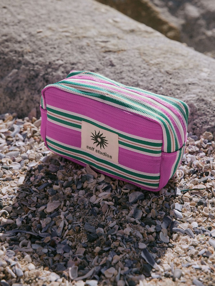 self. Stripe Pink and Green Pouch - Image 1 of 7