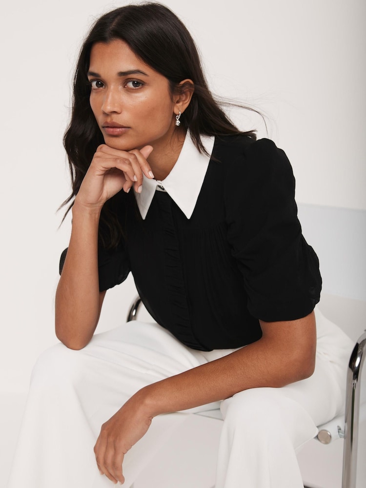 Mint Velvet Black Contrast Collar Shirt - Image 2 of 8 Mint Velvet Black Contrast Collar Shirt - Image 2 of 8