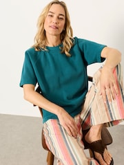 FatFace Ginny Teal Blue Short Sleeve Sweat Top - Image 1 of 5