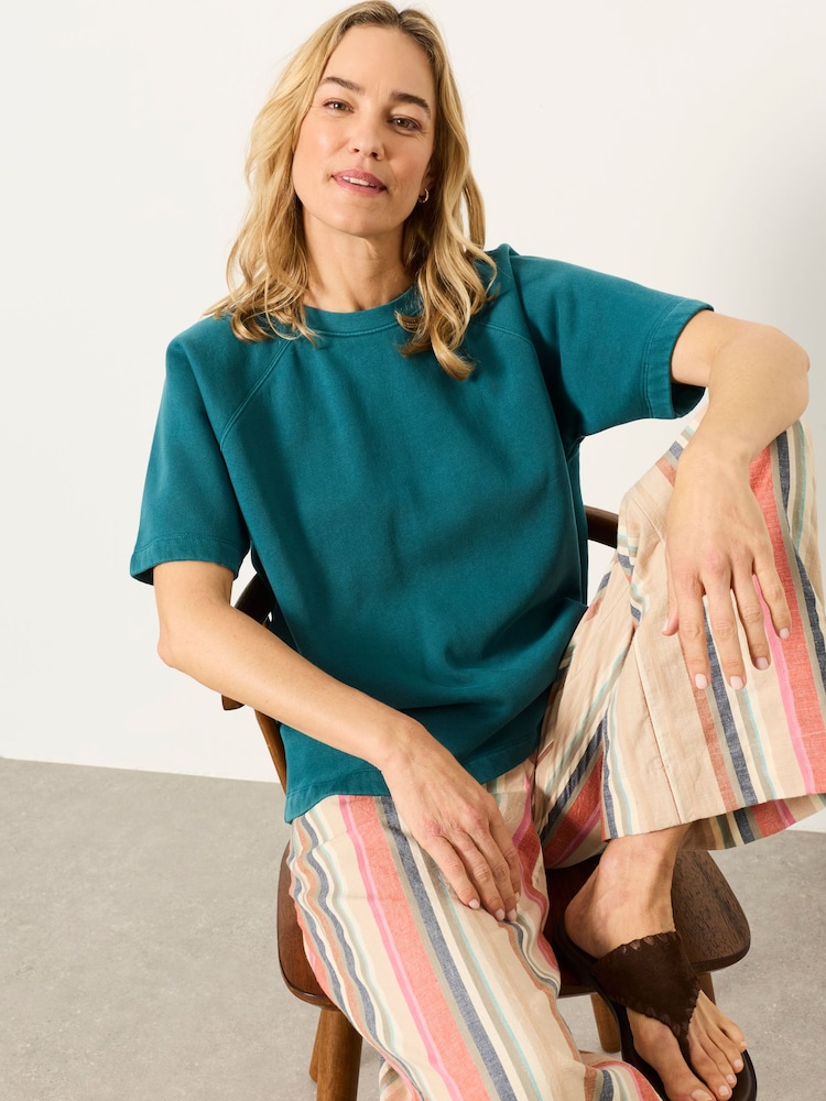 FatFace Ginny Teal Blue Short Sleeve Sweat Top - Image 1 of 5