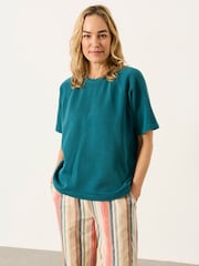 FatFace Ginny Teal Blue Short Sleeve Sweat Top - Image 2 of 5