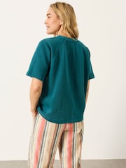 FatFace Ginny Teal Blue Short Sleeve Sweat Top - Image 3 of 5