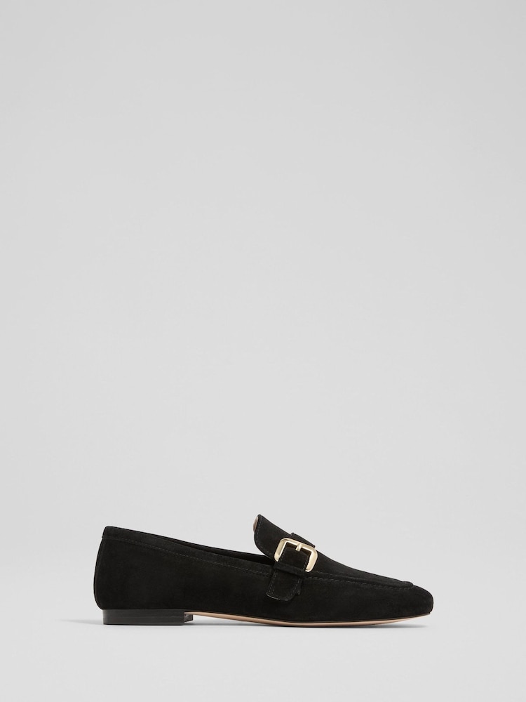 LK Bennett Black Suede Oloid Buckle Loafers - Image 2 of 4 LK Bennett Black Suede Oloid Buckle Loafers - Image 2 of 4
