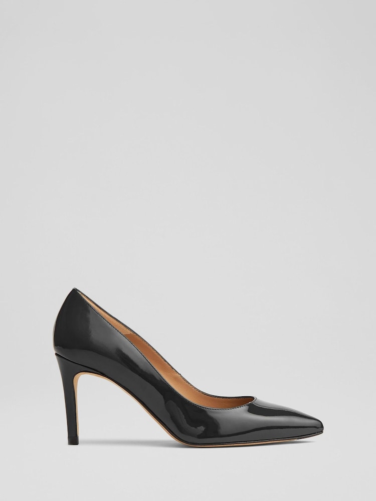 LK Bennett Black Patent Pointed Toe Courts - Image 1 of 2