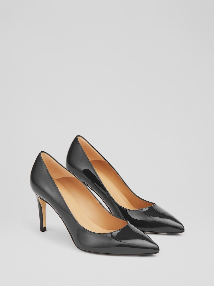 LK Bennett Black Patent Pointed Toe Courts - Image 2 of 2
