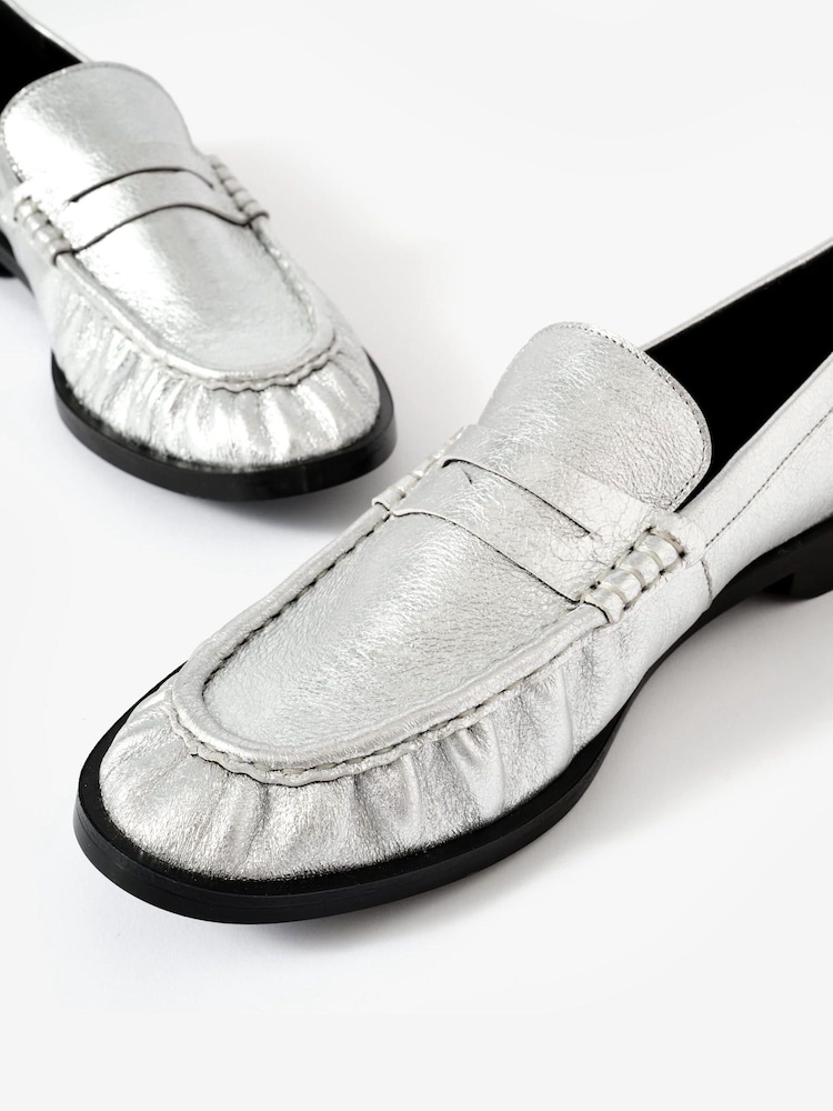 Mint Velvet Silver Gigi Leather Loafers - Image 7 of 7 Mint Velvet Silver Gigi Leather Loafers - Image 7 of 7