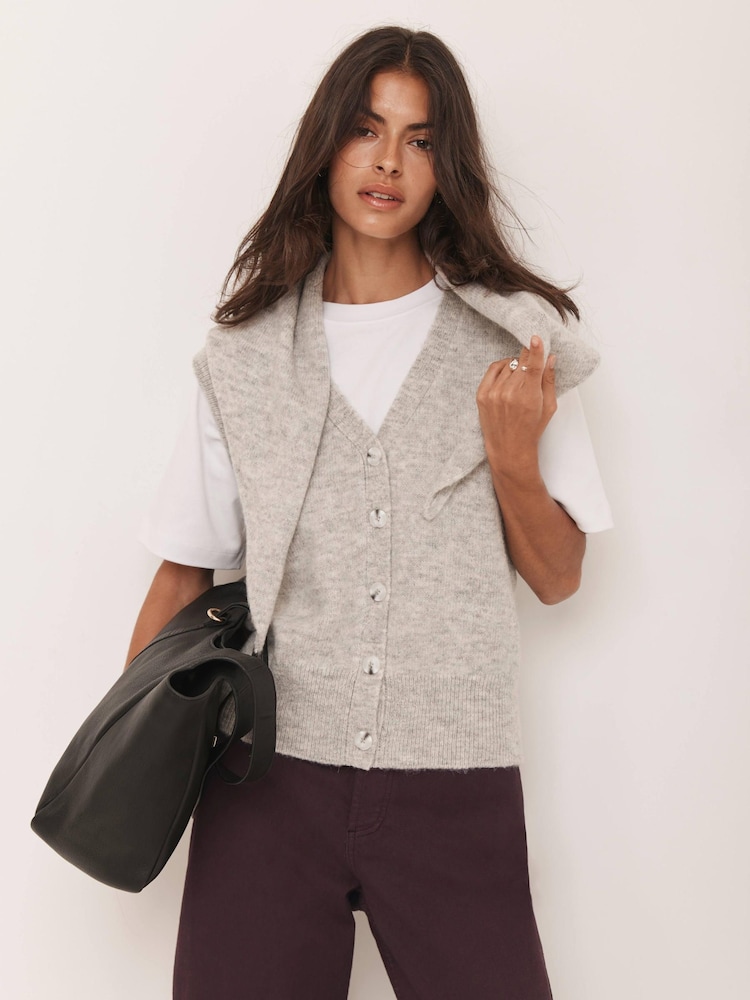 Mint Velvet Grey Sleeveless Scarf Detail Knit Jumper - Image 1 of 8