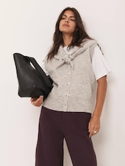 Mint Velvet Grey Sleeveless Scarf Detail Knit Jumper - Image 3 of 8