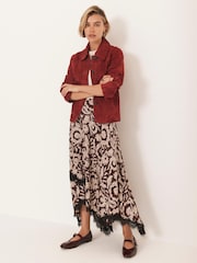 Mint Velvet Red Floral Print Lace Trim Skirt - Image 1 of 8
