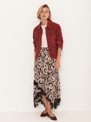 Mint Velvet Red Floral Print Lace Trim Skirt - Image 2 of 8