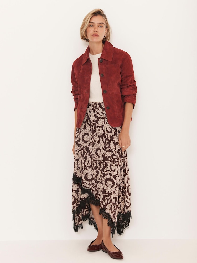 Mint Velvet Red Floral Print Lace Trim Skirt - Image 2 of 8 Mint Velvet Red Floral Print Lace Trim Skirt - Image 2 of 8