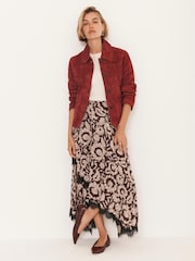 Mint Velvet Red Floral Print Lace Trim Skirt - Image 3 of 8