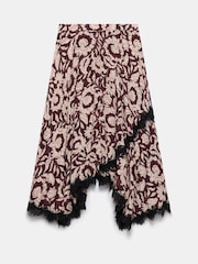 Mint Velvet Red Floral Print Lace Trim Skirt - Image 7 of 8