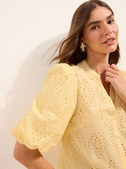 Friends Like These Lemon Broderie Short Puff Sleeve Blouse - Image 2 of 4