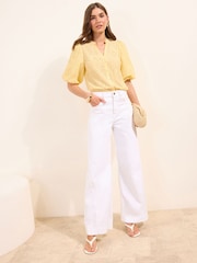 Friends Like These Lemon Broderie Short Puff Sleeve Blouse - Image 3 of 4