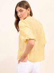 Friends Like These Lemon Broderie Short Puff Sleeve Blouse - Image 4 of 4
