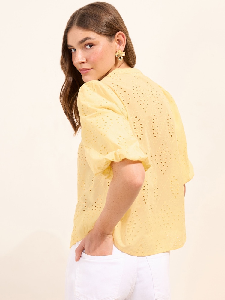 Friends Like These Lemon Broderie Short Puff Sleeve Blouse - Image 4 of 4 Friends Like These Lemon Broderie Short Puff Sleeve Blouse - Image 4 of 4