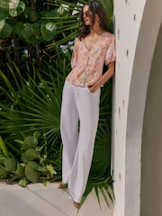 Friends Like These Pink Floral Short Sleeve Lace Trim Blouse - Image 3 of 4
