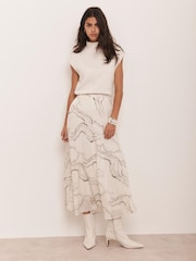 Mint Velvet Cream Marble Print Midi Skirt - Image 6 of 8