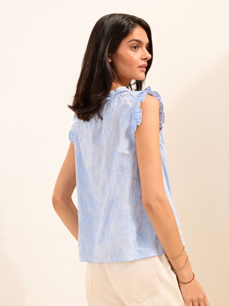 Friends Like These Pale Blue Broderie Textured Blouse - Image 4 of 4 Friends Like These Pale Blue Broderie Textured Blouse - Image 4 of 4