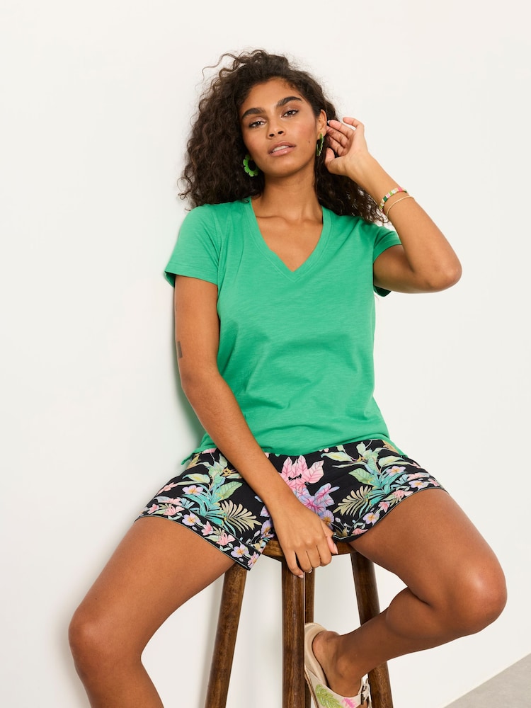 FatFace Demi Green V Neck T Shirt - Image 1 of 5