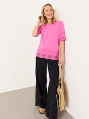 FatFace Chloe Pink Crochet Detail T-Shirt - Image 4 of 6