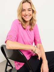 FatFace Chloe Pink Crochet Detail T-Shirt - Image 5 of 6