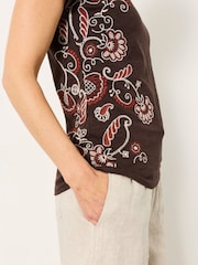 FatFace Ivy Chocolate Brown Floral Embroidered T-Shirt - Image 2 of 5