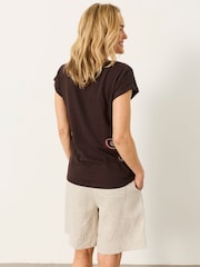FatFace Ivy Chocolate Brown Floral Embroidered T-Shirt - Image 3 of 5