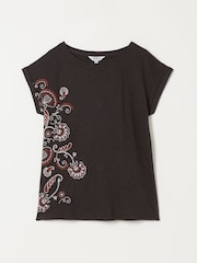 FatFace Ivy Chocolate Brown Floral Embroidered T-Shirt - Image 5 of 5