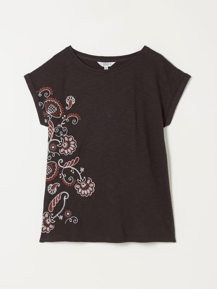 FatFace Ivy Chocolate Brown Floral Embroidered T-Shirt - Image 5 of 5