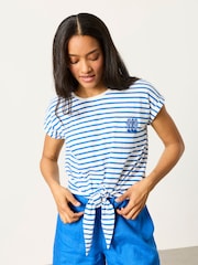 FatFace Blue Sardines Tie Front Stripe T Shirt - Image 1 of 6