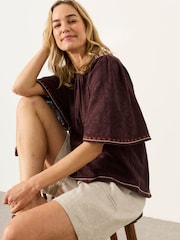 FatFace Faye Chocolate Brown Flutter Sleeve Top - Image 1 of 5