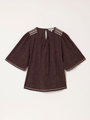 FatFace Faye Chocolate Brown Flutter Sleeve Top - Image 5 of 5