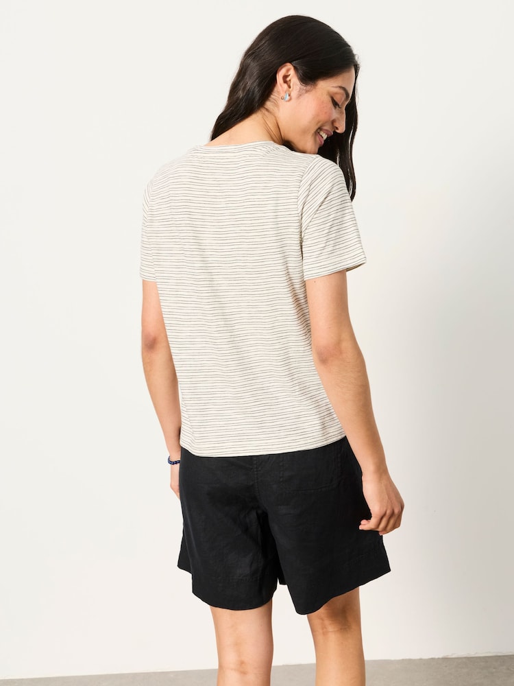 FatFace Ivory Stripe Embroidered Flower T-Shirt - Image 2 of 5 FatFace Ivory Stripe Embroidered Flower T-Shirt - Image 2 of 5