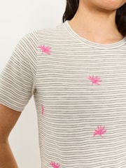 FatFace Ivory Stripe Embroidered Flower T-Shirt - Image 3 of 5