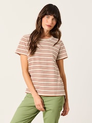 FatFace Natalie Chestnut Brown Textured Stripe T-Shirt - Image 1 of 5