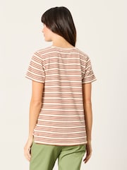 FatFace Natalie Chestnut Brown Textured Stripe T-Shirt - Image 2 of 5