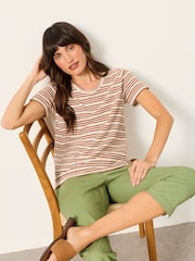 FatFace Natalie Chestnut Brown Textured Stripe T-Shirt - Image 5 of 5