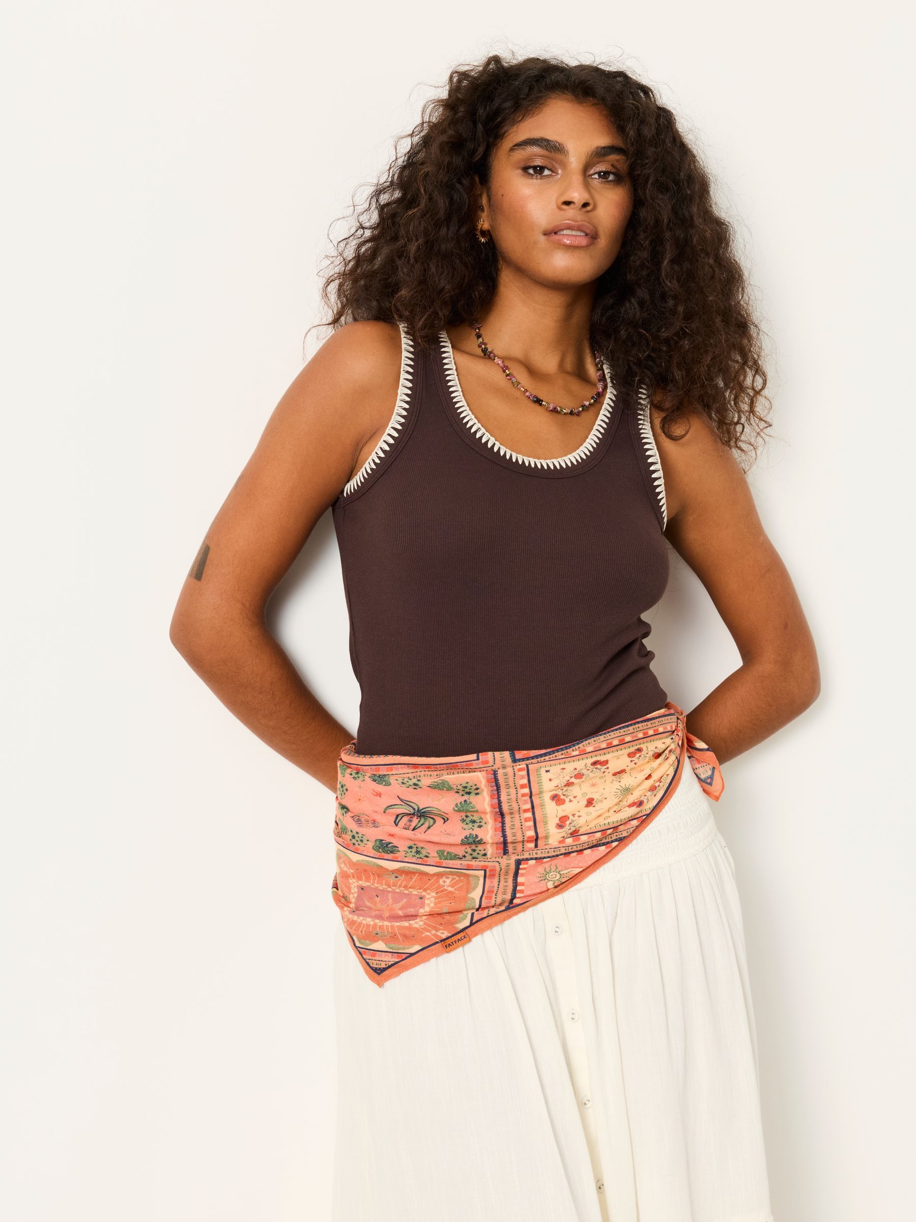 Buy FatFace Bella Chocolate Brown Stitch Detail Ribbed Vest from