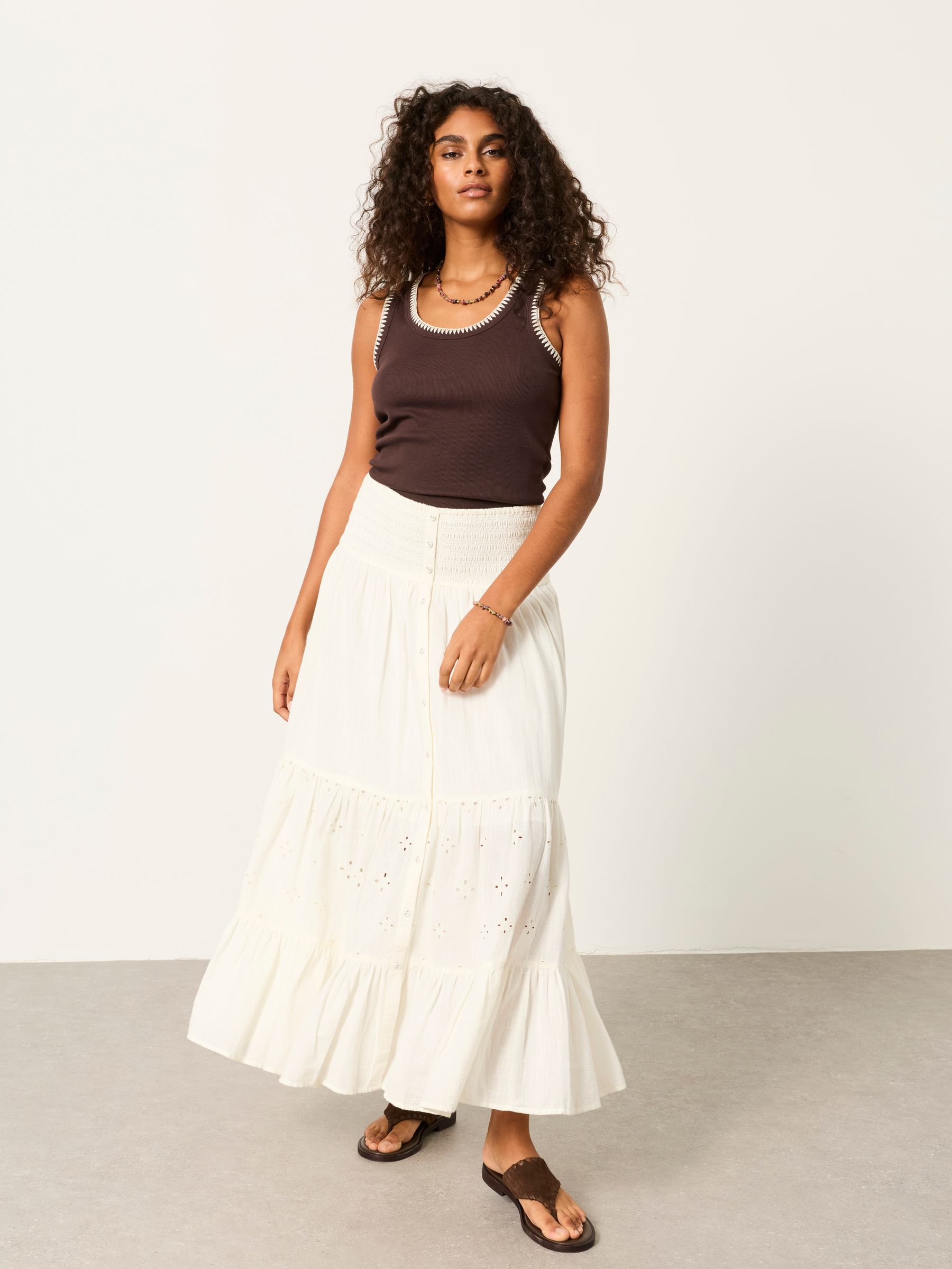 Buy FatFace Bella Chocolate Brown Stitch Detail Ribbed Vest from