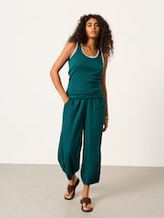 FatFace Bella Teal Blue Stitch Detail Ribbed Vest - Image 5 of 6