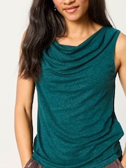 FatFace Lola Dark Teal Linen Cowl Neck Tank - Image 1 of 6
