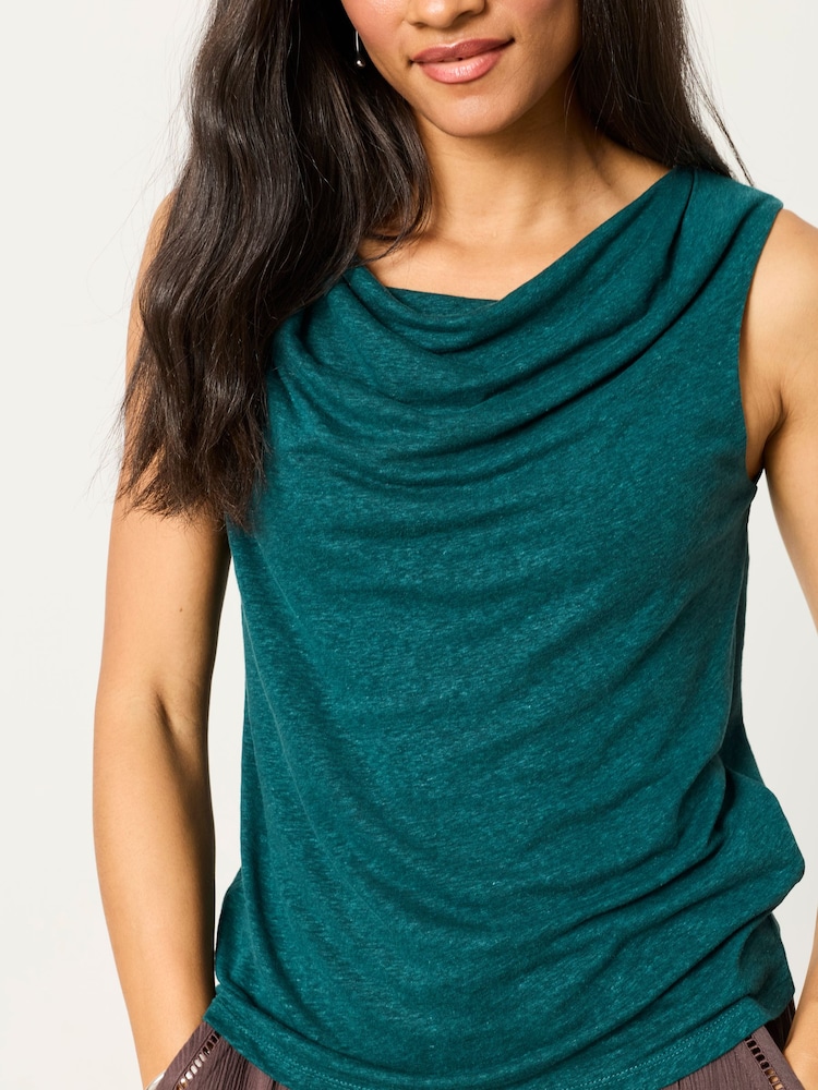 FatFace Lola Dark Teal Linen Cowl Neck Tank - Image 1 of 6