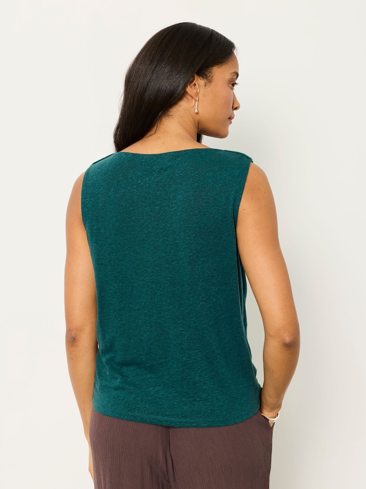 FatFace Lola Dark Teal Linen Cowl Neck Tank - Image 2 of 6