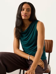 FatFace Lola Dark Teal Linen Cowl Neck Tank - Image 3 of 6
