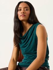 FatFace Lola Dark Teal Linen Cowl Neck Tank - Image 4 of 6
