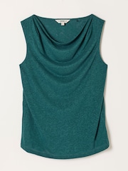 FatFace Lola Dark Teal Linen Cowl Neck Tank - Image 6 of 6