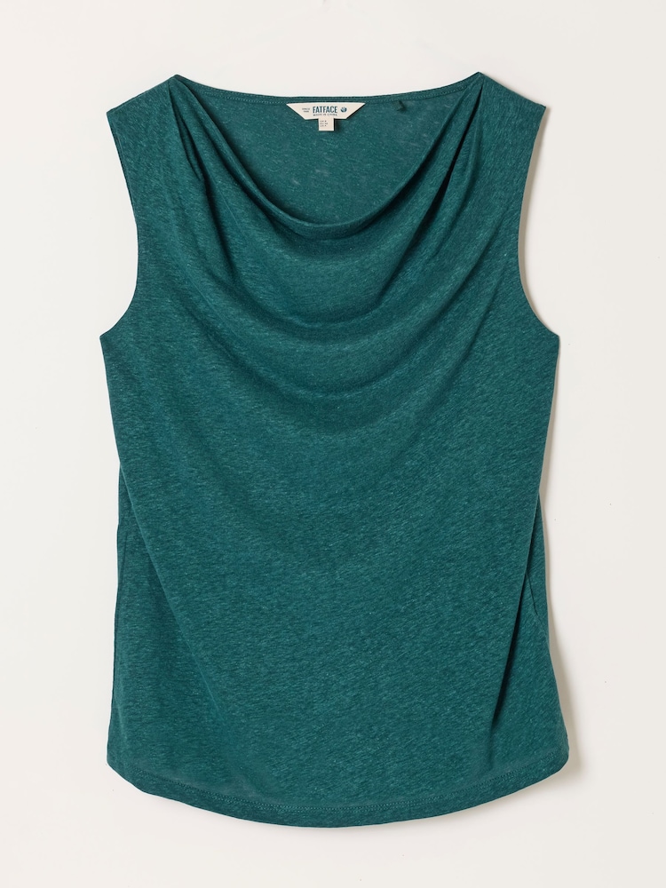 FatFace Lola Dark Teal Linen Cowl Neck Tank - Image 6 of 6